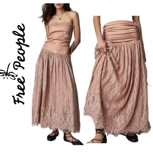 FREE PEOPLE ROSIE PLAINS CONVERTIBLE DRESS MAXY BLUSH PINK SZ S COTTAGE CORE - Picture 1 of 16